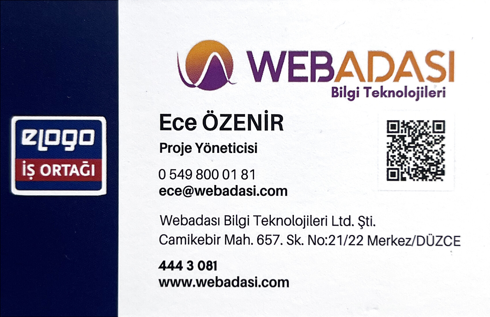 Ece Özenir kartviziti, Türkçe